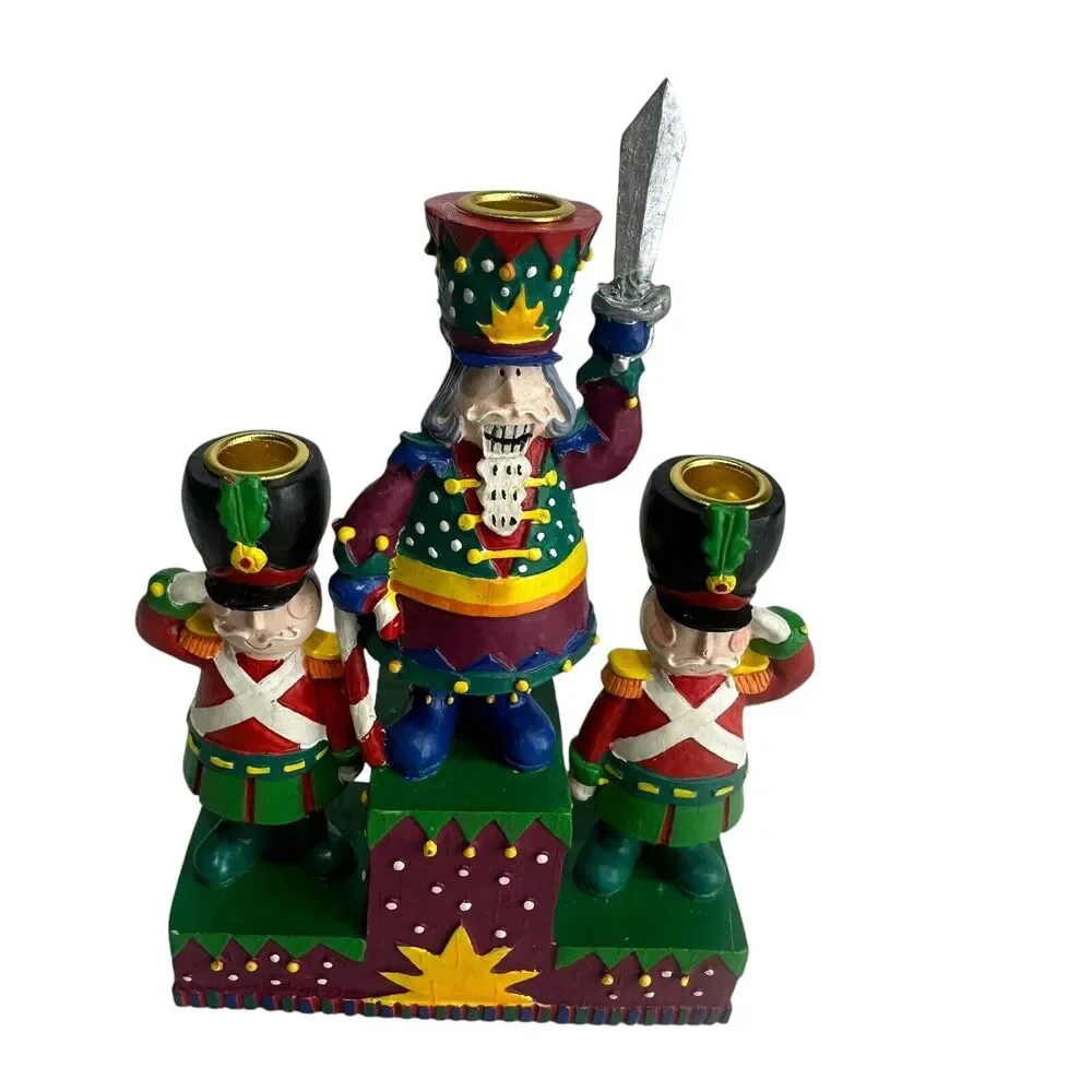 russ sugarplum fantasies nutcracker 3 candlestick holder Christmas Holiday Decor